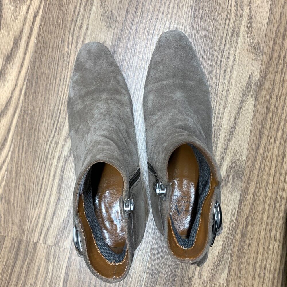 Aquatalia Faria Booties Taupe Brown Size 7.5 Suede Ankle Boots Buckle Italy - Picture 11 of 13